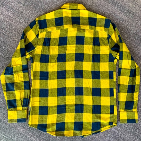 Arizona Jean Co Navy Blue / Yellow Flannel Long Sleeve S Shirt - Picture 3 of 3